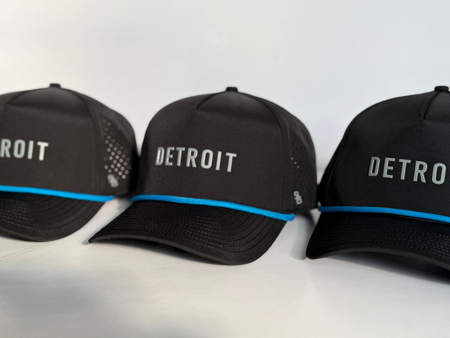 "DETROIT" • 5 PANEL W/ROPE • SNAPBACK • BLACK/BLUE