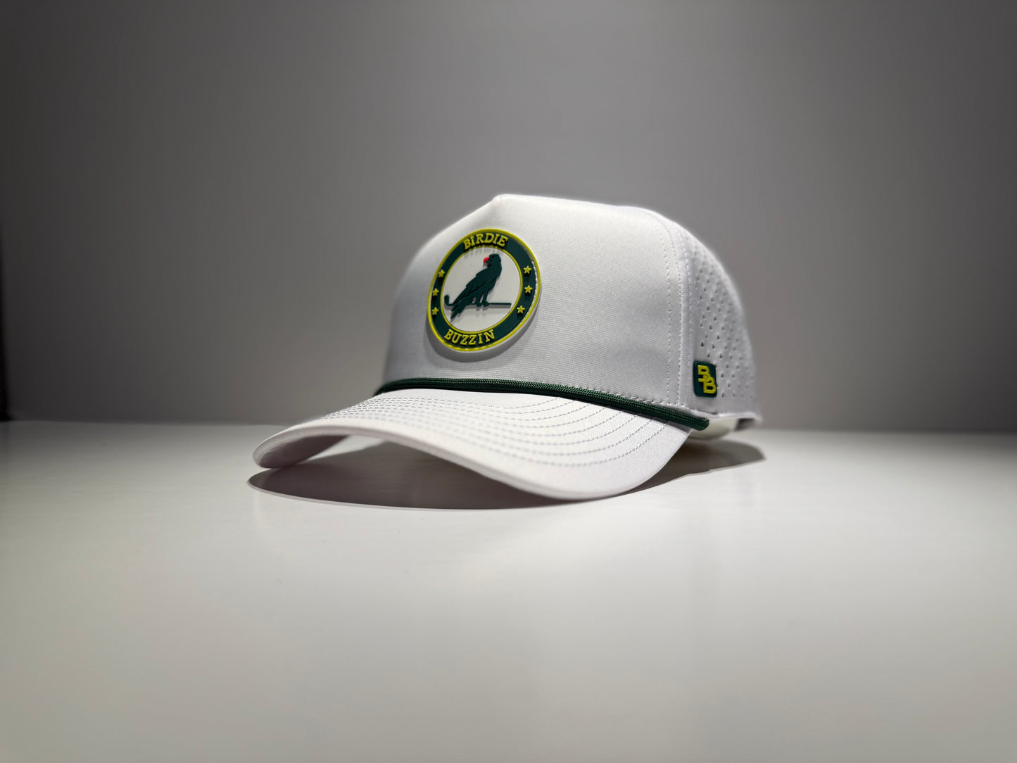 "THE BRONCO" • 5 PANEL • SNAPBACK W/ROPE • WHITE/GREEN/YELLOW
