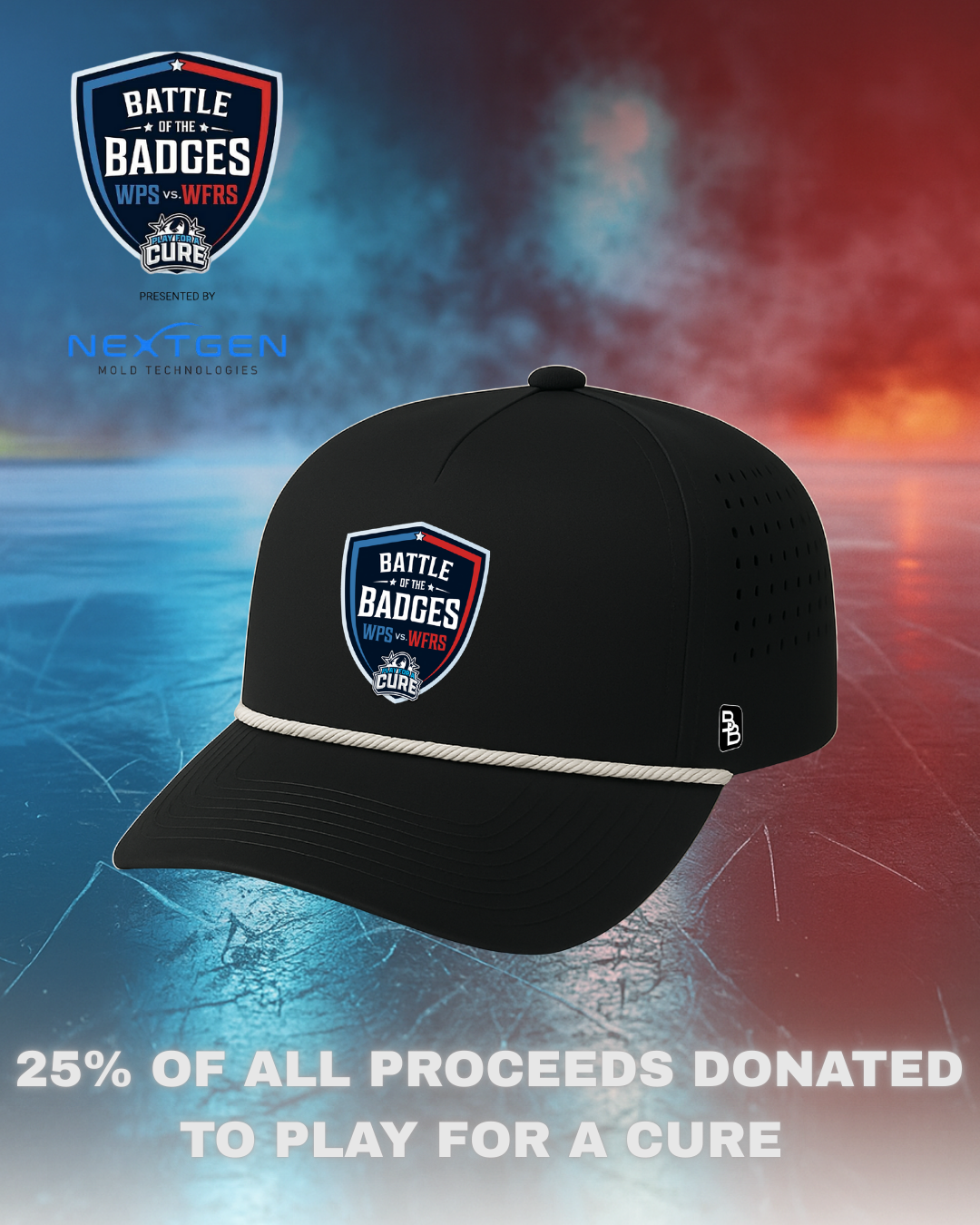 BATTLE OF THE BADGES (SUPPORT CANCER RESEARCH) • 5 PANEL W/ROPE • SNAPBACK • BLACK