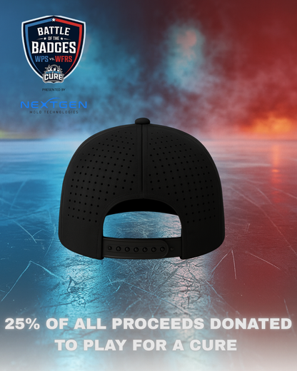 BATTLE OF THE BADGES (SUPPORT CANCER RESEARCH) • 5 PANEL W/ROPE • SNAPBACK • BLACK