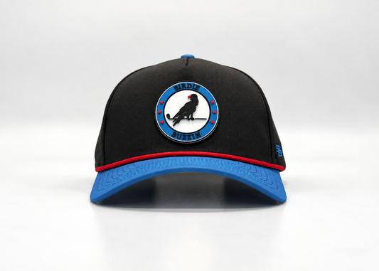 "THE TEE" • 5 PANEL W/ROPE • SNAPBACK • BLACK/BLUE/RED