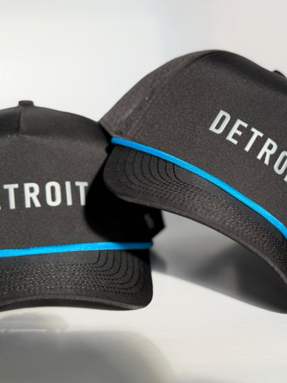 "DETROIT" • 5 PANEL W/ROPE • SNAPBACK • BLACK/BLUE