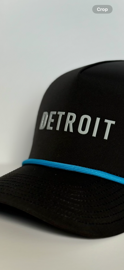 "DETROIT" • 5 PANEL W/ROPE • SNAPBACK • BLACK/BLUE