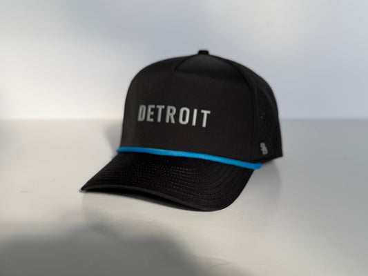 "DETROIT" • 5 PANEL W/ROPE • SNAPBACK • BLACK/BLUE