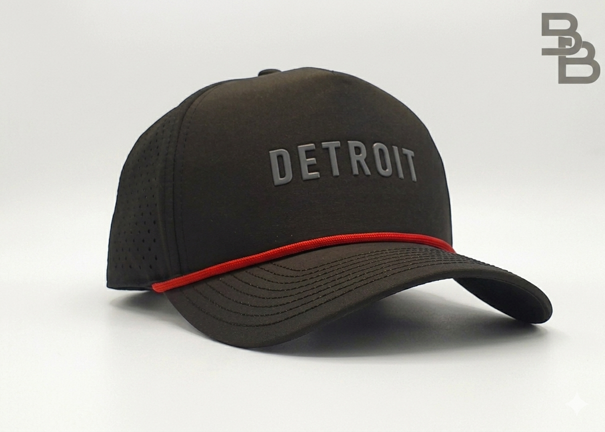 "DETROIT 2.0" • 5 PANEL W/ROPE • SNAPBACK • BLACK/RED