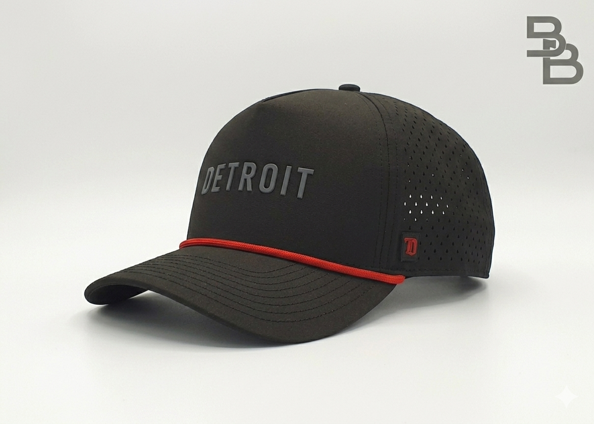 "DETROIT 2.0" • 5 PANEL W/ROPE • SNAPBACK • BLACK/RED