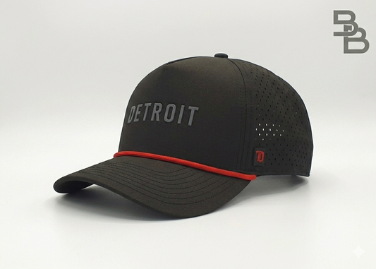 "DETROIT 2.0" • 5 PANEL W/ROPE • SNAPBACK • BLACK/RED