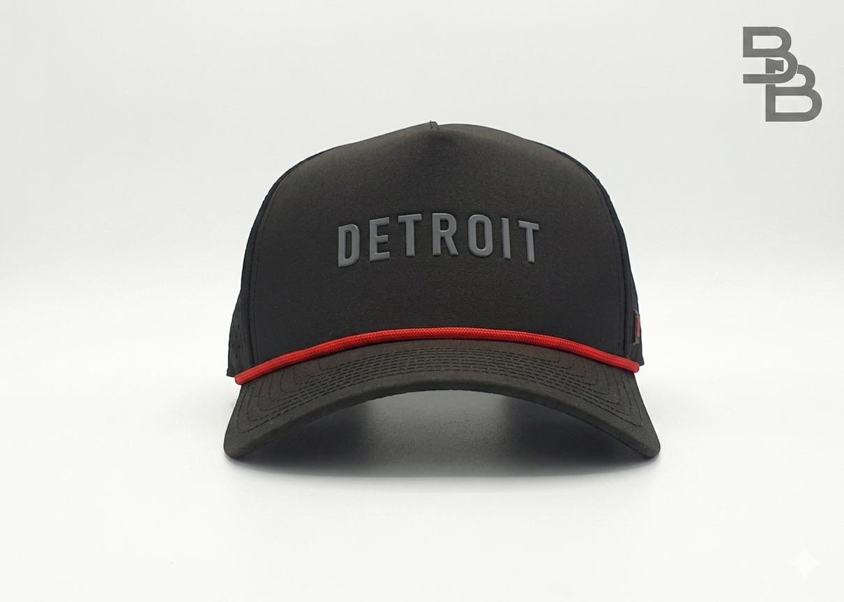 "DETROIT 2.0" • 5 PANEL W/ROPE • SNAPBACK • BLACK/RED