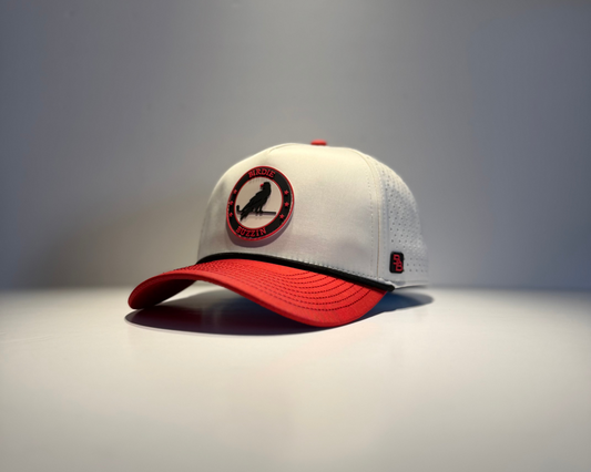 "THE DUDE" • 5 PANEL • SNAPBACK • OFF WHITE/RED