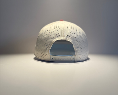 "THE DUDE" • 5 PANEL • SNAPBACK • OFF WHITE/RED