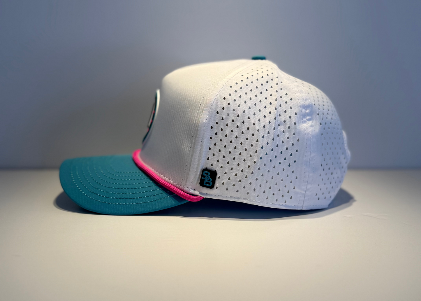 LIMITED EDITION - "THE VICE" • 5 PANEL • SNAPBACK W/ROPE • WHITE/TEAL/PINK