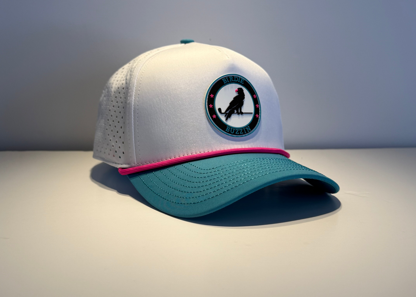 LIMITED EDITION - "THE VICE" • 5 PANEL • SNAPBACK W/ROPE • WHITE/TEAL/PINK